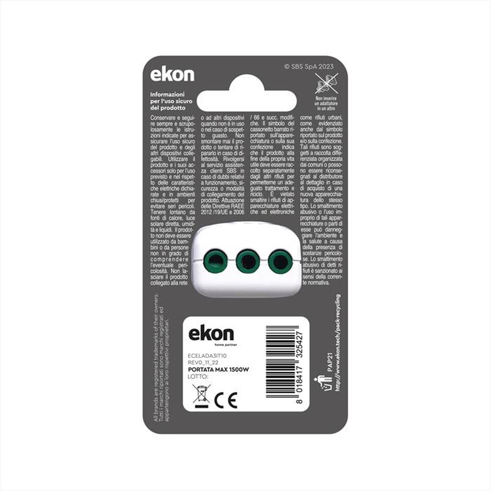 Immagine del prodotto EKON - Adattatore triplo 10A-Bianco