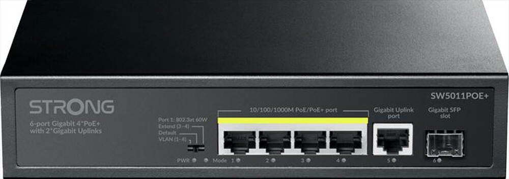 STRONG - Switch Gigabit PoE+ a 6 porte 4P+2 UPLINK GIGA-Nero