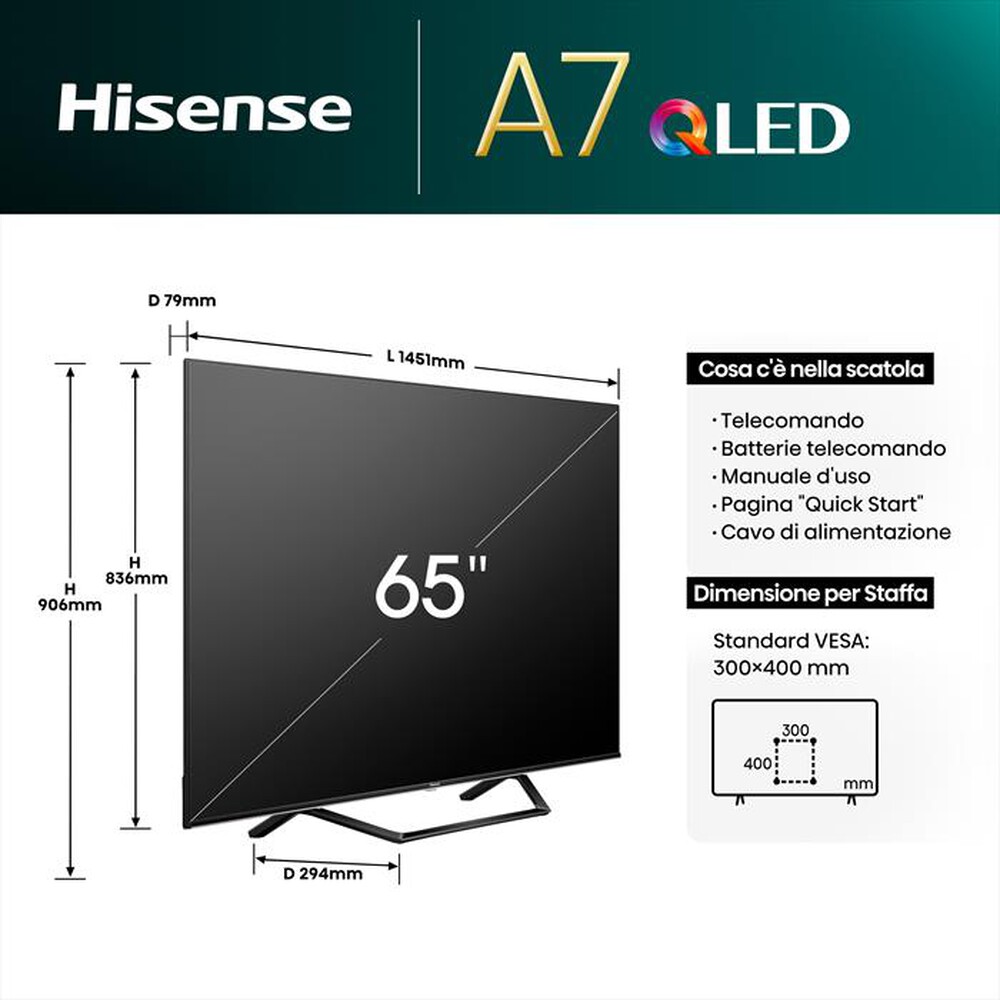 Immagine del prodotto HISENSE - Smart TV Q-LED UHD 4K 65" 65A79NQ-NERO