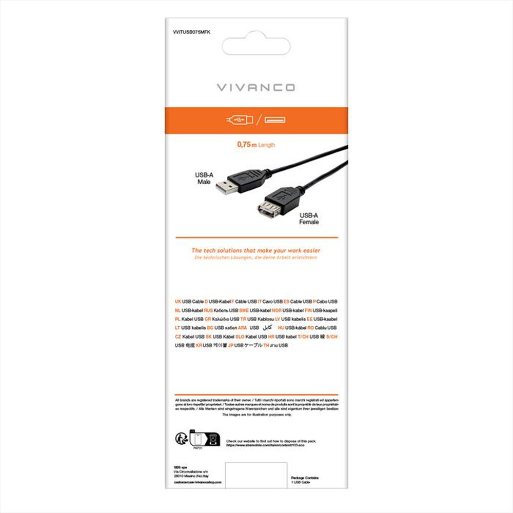 Immagine del prodotto SBS - Prolunga USB 2.0 Tipo A maschio Tipo A femmina-Nero