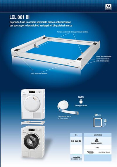 MUNARI - Supporto per lavatrici e asciugatrici LCL061BI-BIANCO