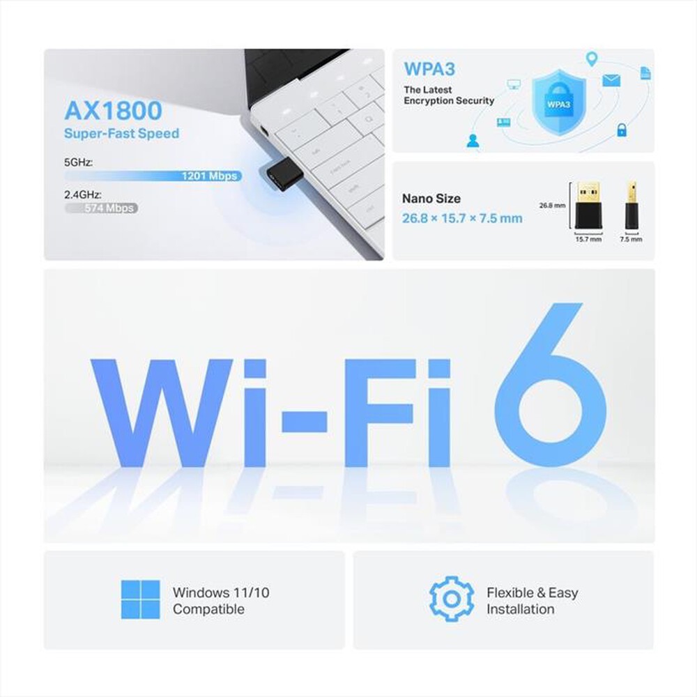 Immagine del prodotto TP-LINK - ARCHER TX1800U NANO AX1800 WI-FI 6 USB-Nero