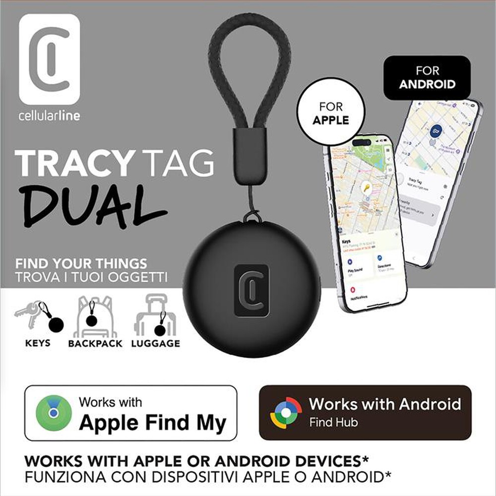 Immagine del prodotto CELLULARLINE - TRACY TAG DUAL PER DISPOSITIVI IOS - ANDROID-Nero
