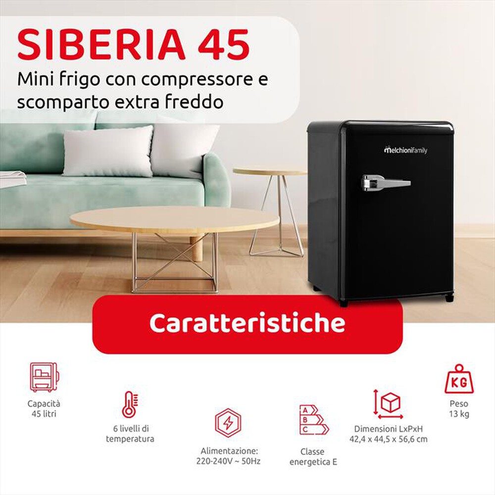 Immagine del prodotto MELCHIONI FAMILY - Frigorifero sotto-tavolo SIBERIA 45 Classe E 45lt-Nero / Metallo