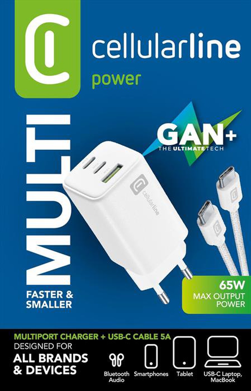 Immagine del prodotto CELLULARLINE - MULTIPOWER 65W KIT ACHKITC2CGAN65TABW-Bianco