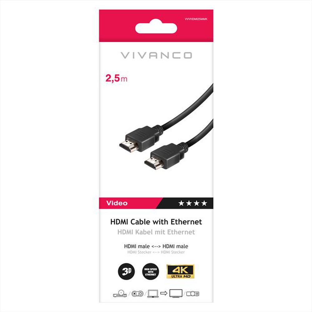 Immagine del prodotto SBS - Cavo HDMI ad alta velocit&agrave; con Ethernet 2,5 m-Nero
