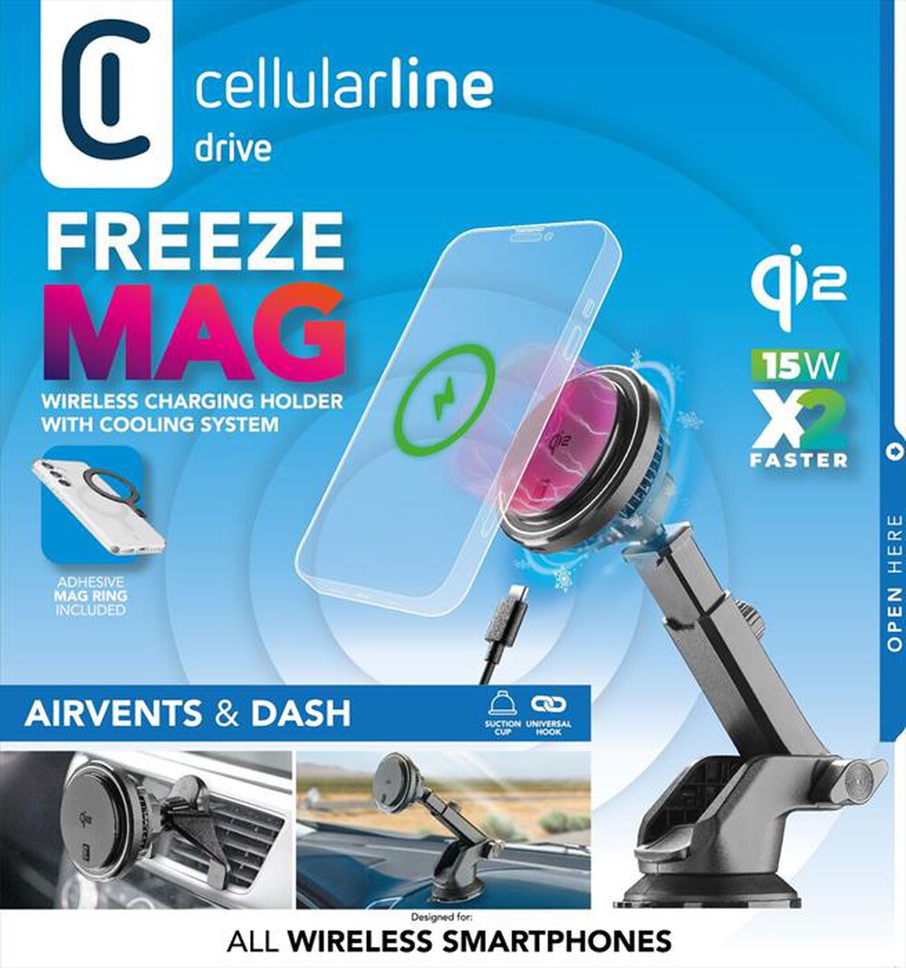 Immagine del prodotto CELLULARLINE - Supporto auto magnetico con tecnologia Qi2-Nero