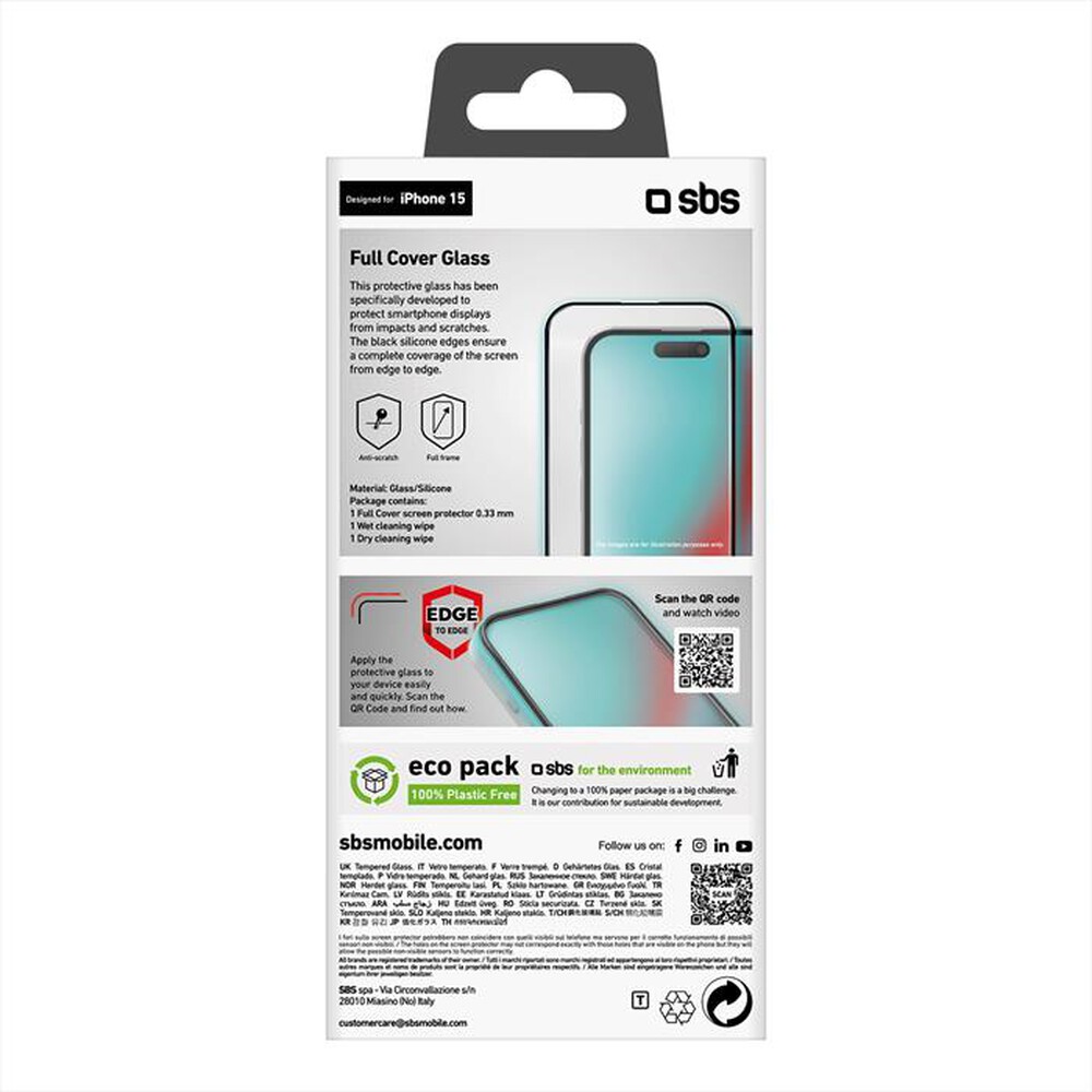 Immagine del prodotto SBS - Screen protector TESCRFCIP1561 per iPhone 15-Trasparente