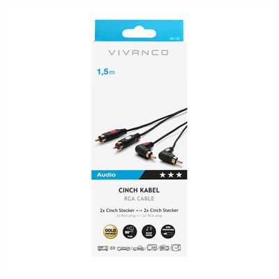 VIVANCO - Cavo RCA Stereo con Connettori Angolati 90&deg;-Nero