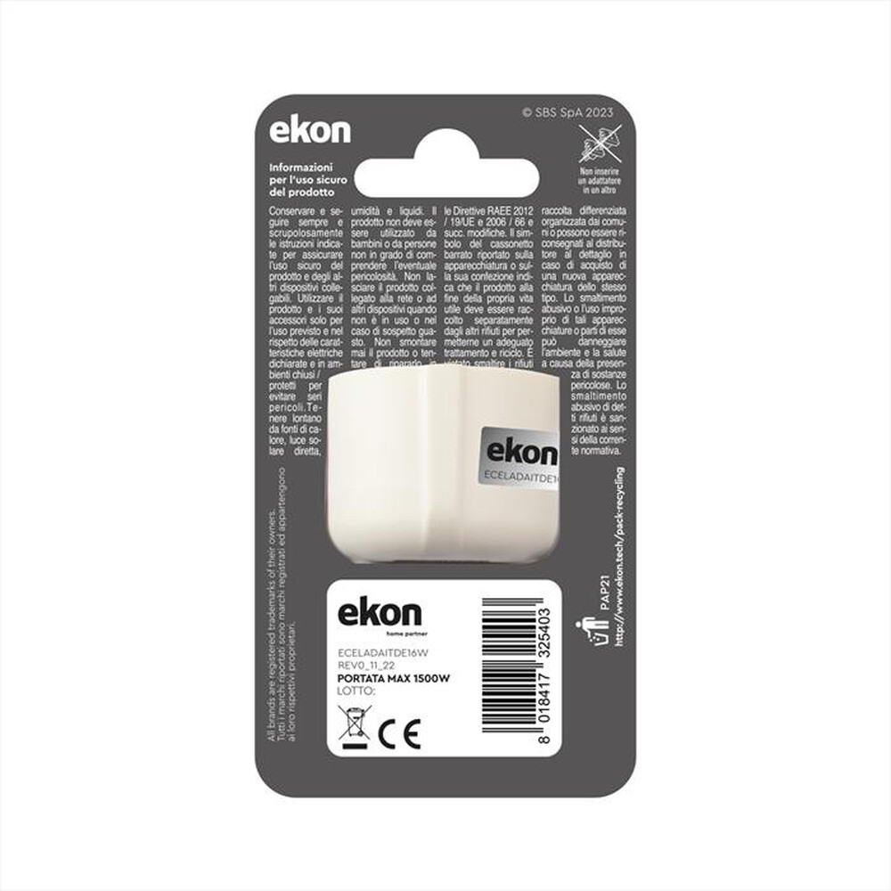 Immagine del prodotto EKON - Adattatore presa italo/tedesca 16A-Bianco