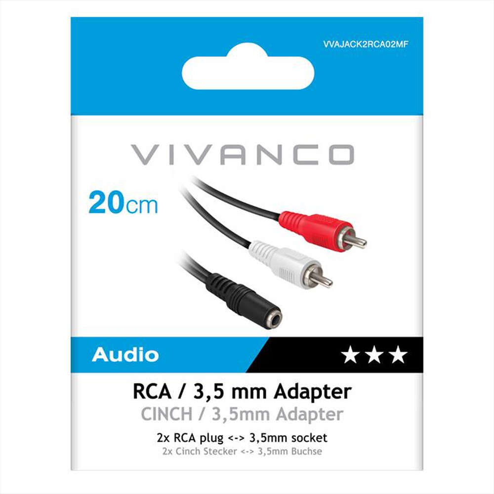 Immagine del prodotto VIVANCO - Cavo audio Jack 3,5 mm femmina a 2 RCA maschio-Nero