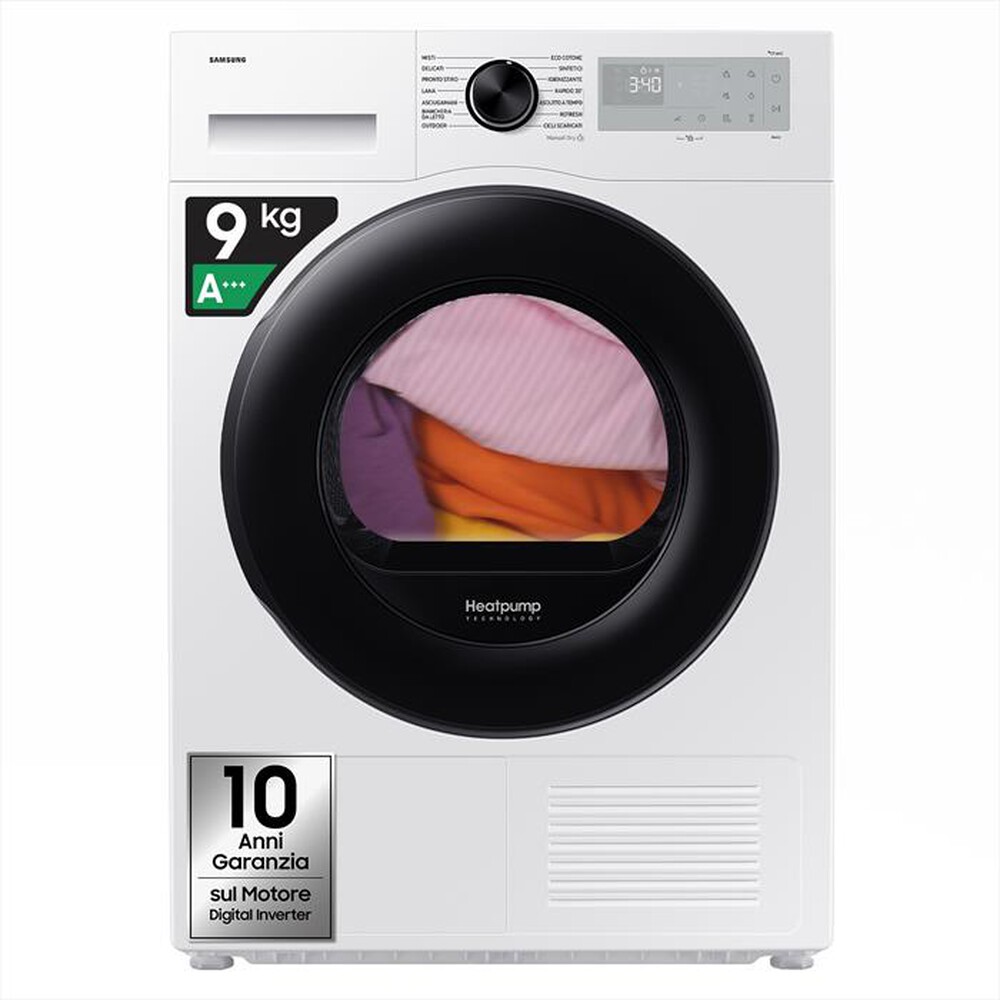 Immagine del prodotto SAMSUNG - Asciugatrice DV90DG52A0AHET 9KG Classe C-Bianco obl&ograve; nero display silve