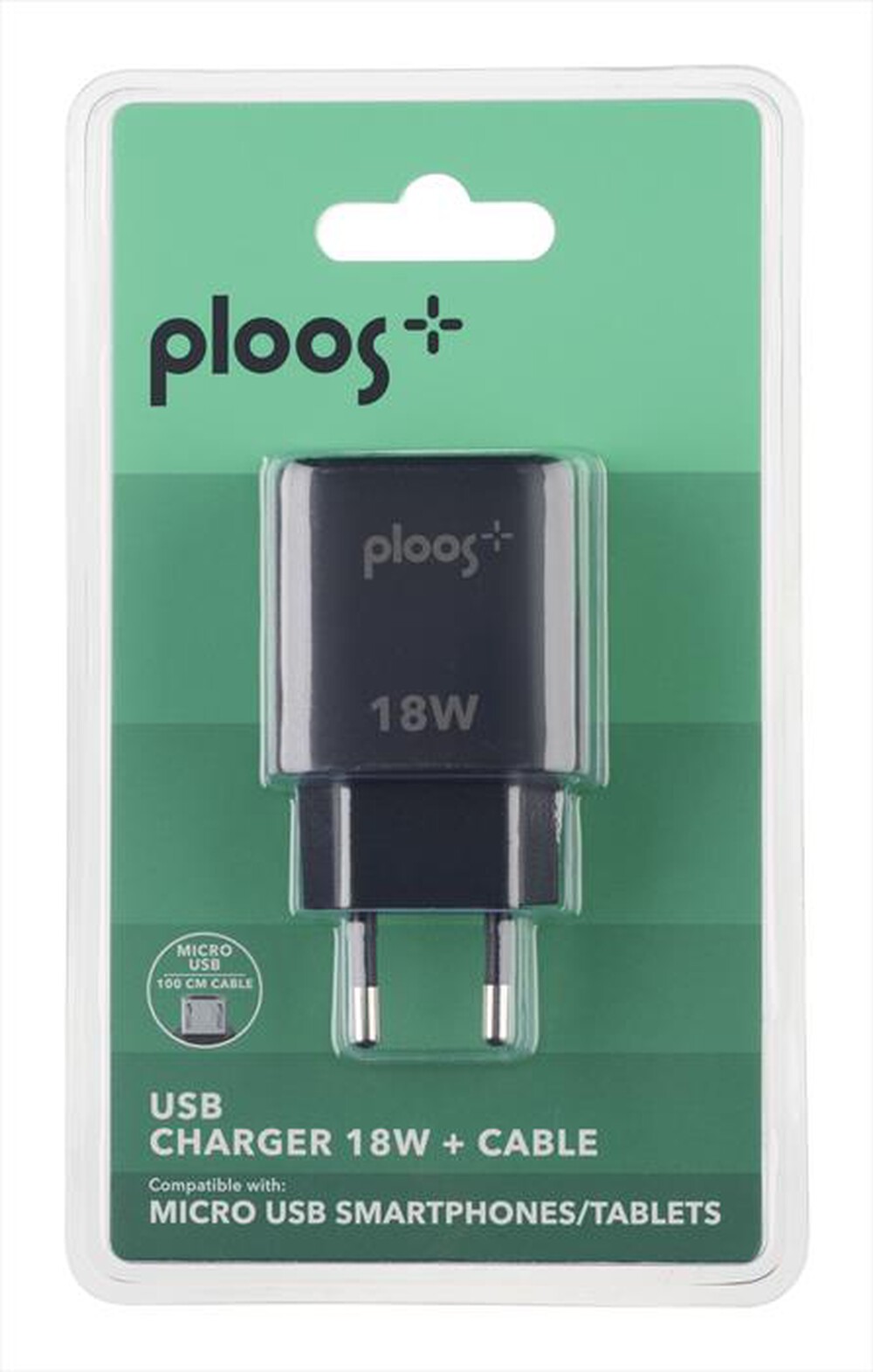 Immagine del prodotto PLOOS - Caricabatterie KIT ADAPTER 18W/USB-A TO MICRO USB-Nero