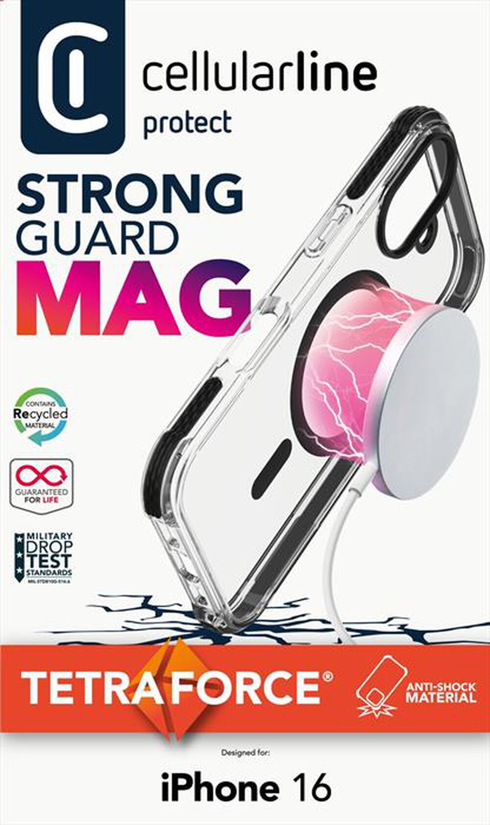 Immagine del prodotto CELLULARLINE - Cover TETRA FORCE STRONG GUARD MAG per iPhone 16-Black