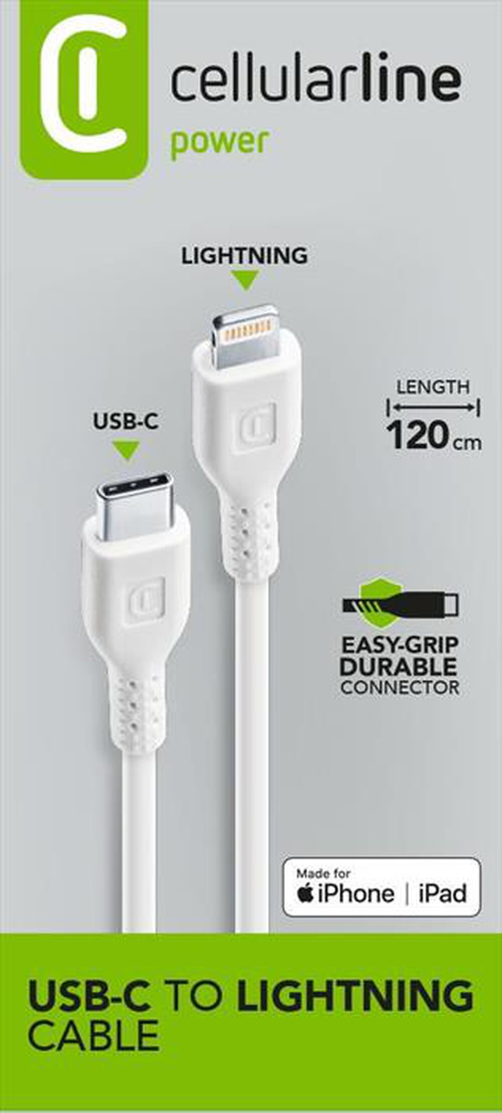 Immagine del prodotto CELLULARLINE - USBDATAC2LMFI1MW USB Data Cable-USB-C to Lightning-Bianco