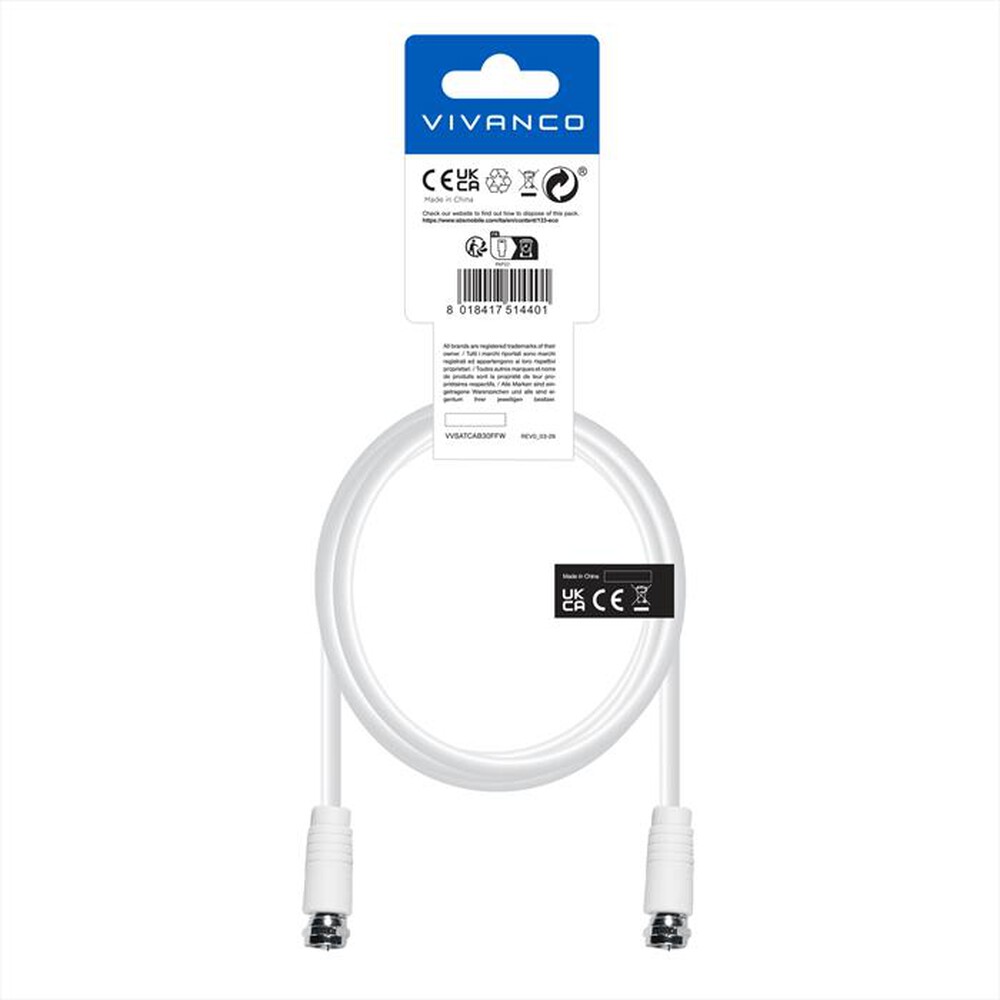 Immagine del prodotto SBS - F-connection lead F-plug - F-plug 3m-Bianco