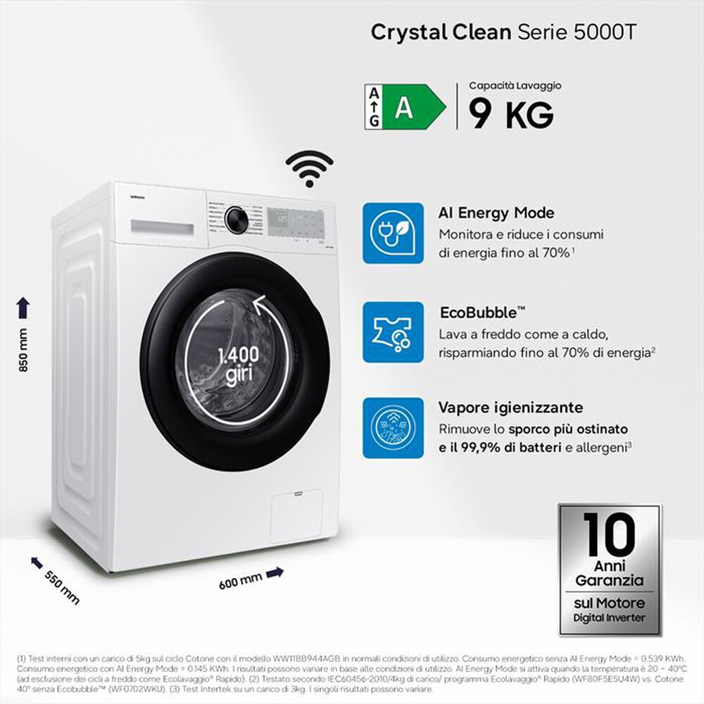 Immagine del prodotto SAMSUNG - Lavatrice WW90CGC04DAHET 9 Kg Classe A-bianco