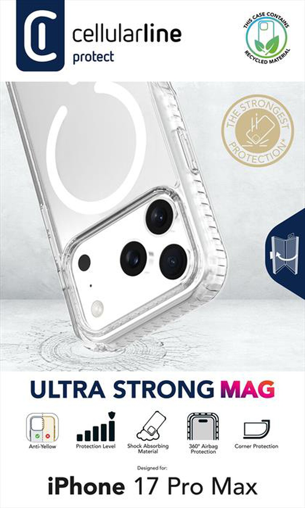 Immagine del prodotto CELLULARLINE - Custodia ULTRA STRONG MAG per IPHONE 17 PRO MAX-Trasparente