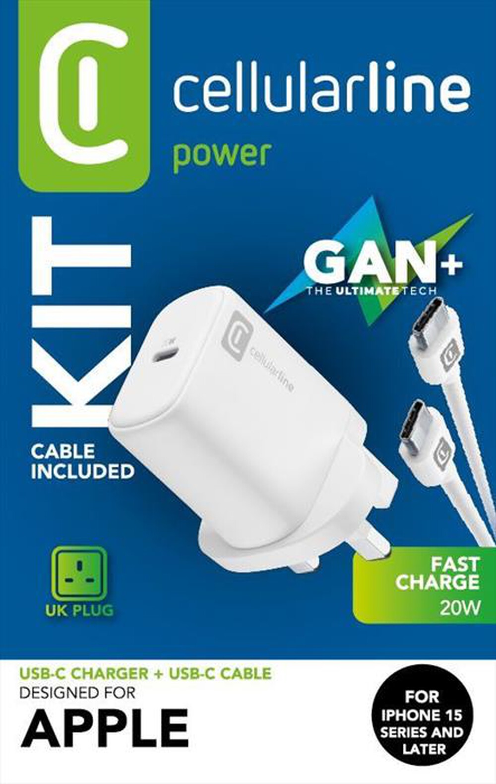 Immagine del prodotto CELLULARLINE - Kit Caricabatterie Da Rete per iPhone 20w UK Plug-Bianco