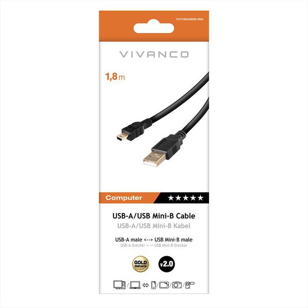Immagine del prodotto SBS - USB 2.0 cert.cavo plug A- plug miniB,1,8m-Nero