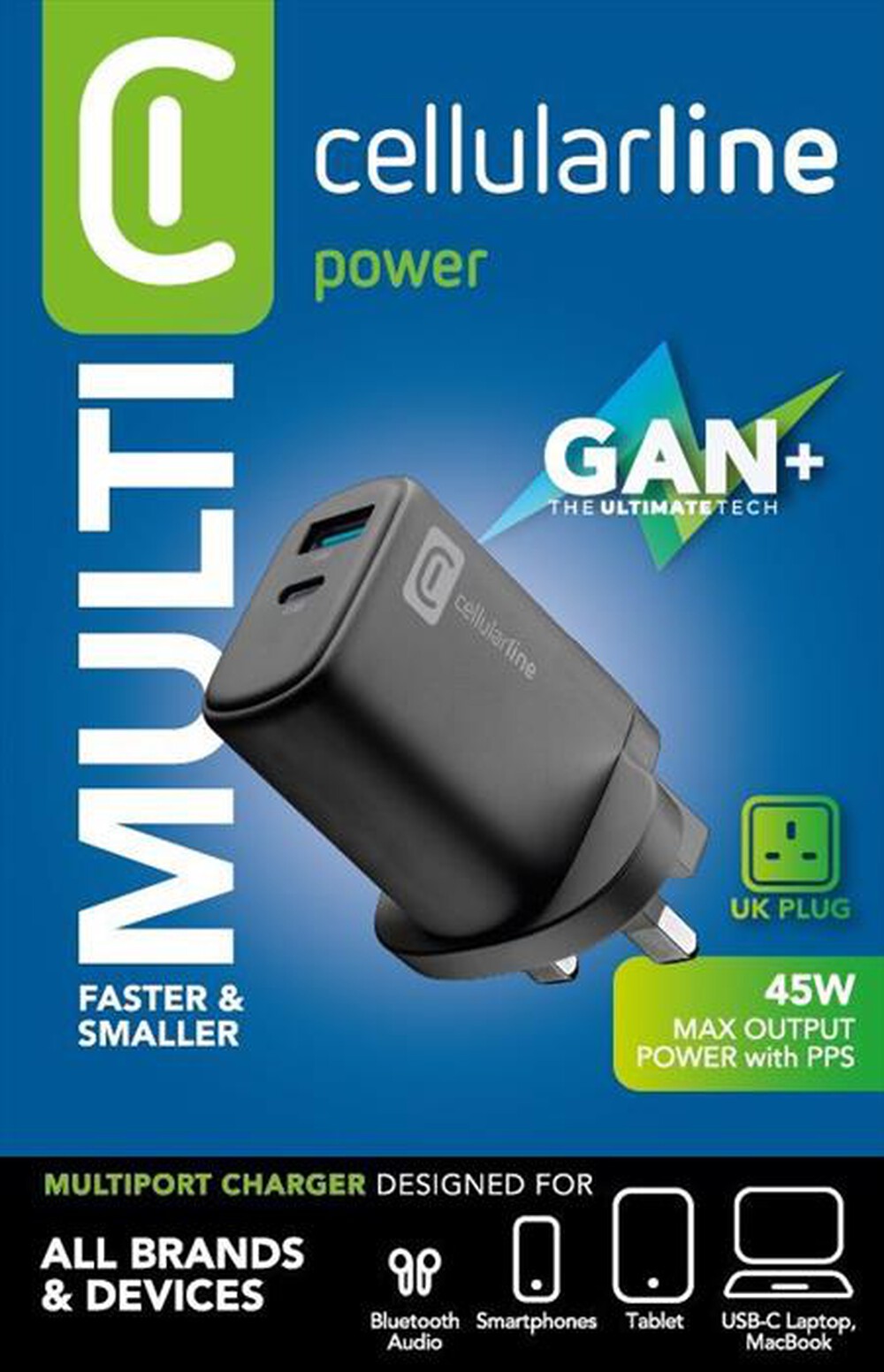 Immagine del prodotto CELLULARLINE - Caricabatterie multipresa USB 45W &ndash; spina UK-Nero