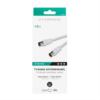 SBS - Aerial lead,plug-plug,>50dB 1,5m-Bianco