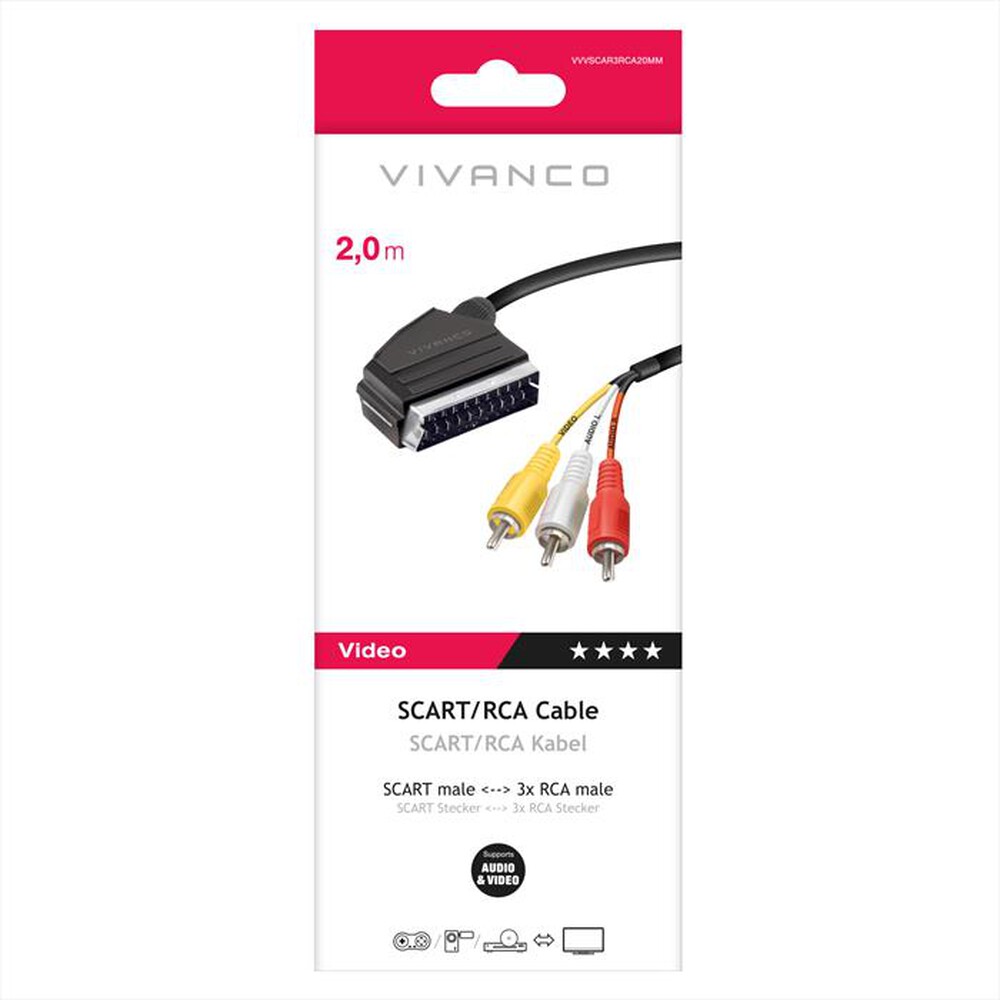 Immagine del prodotto SBS - Cavo Scart 21 pin maschio a 3 RCA maschi-Nero