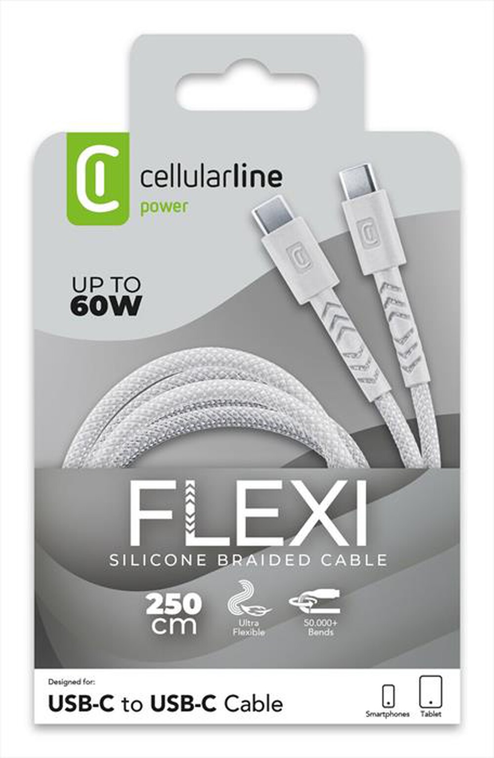 Immagine del prodotto CELLULARLINE - CAVO FLEXY 250CM 60W USB C TO USB C-Bianco