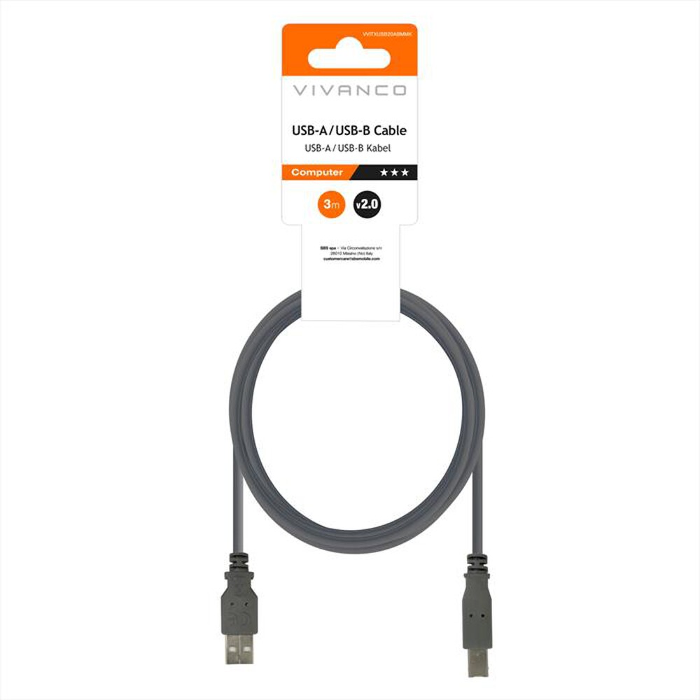 Immagine del prodotto SBS - USB 2.0 comp.Cable,St.A-St.B,3m,grey-Grigio scuro