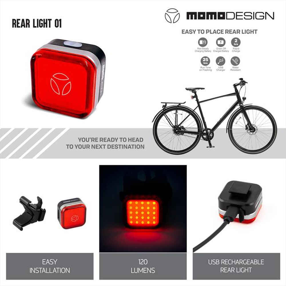 Immagine del prodotto MOMODESIGN - Luce-fanale posteriore RL01 per bici e monopattini-Plastica
