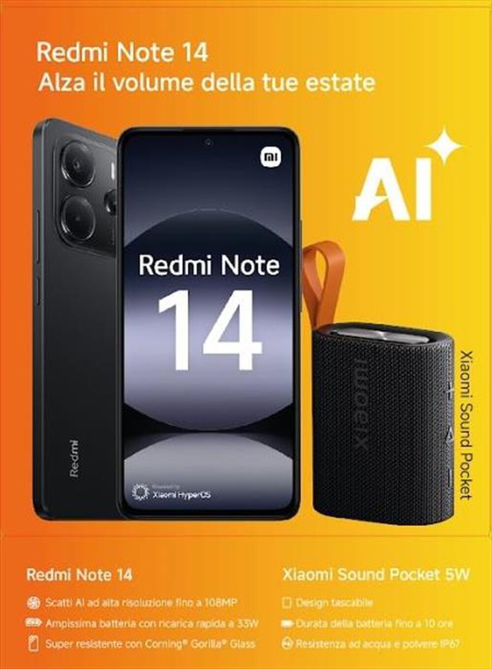 Immagine del prodotto XIAOMI - Smartphone REDMI NOTE 14 8+256 + SOUND POCKET-Midnight Black