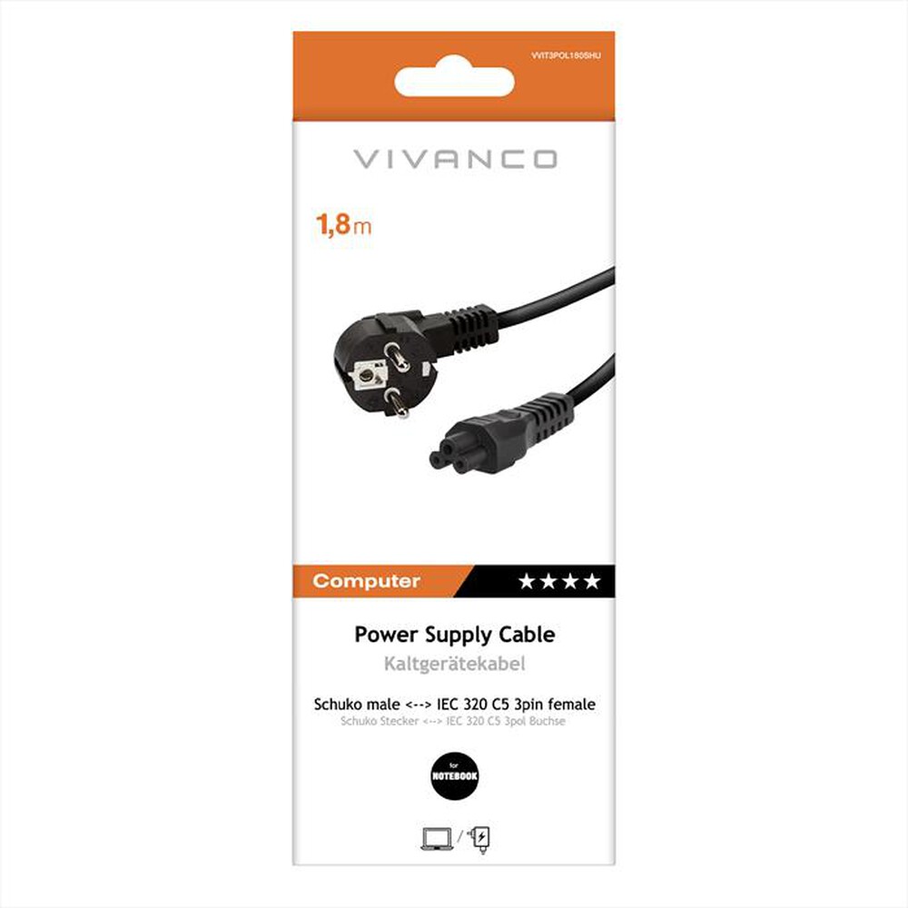 Immagine del prodotto SBS - Power supply cable,IEC 320 C5 3pin socket,1,8m-Nero