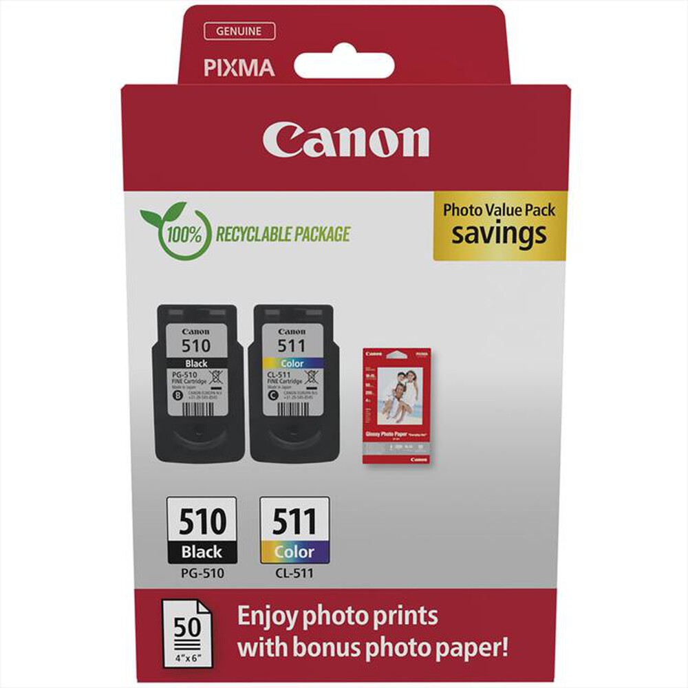 Immagine del prodotto CANON - PG-510 + CL-511 + CARTA FOTOGRAFICA GP-501-Multi