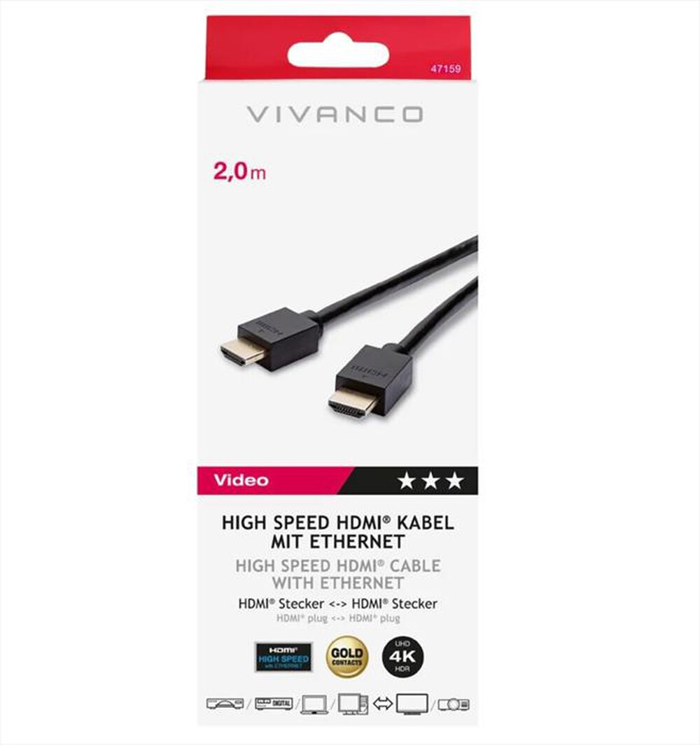 Immagine del prodotto VIVANCO - Cavo HDMI 2.0 (maschio-maschio) 4K / 60Hz - 2 m-Nero