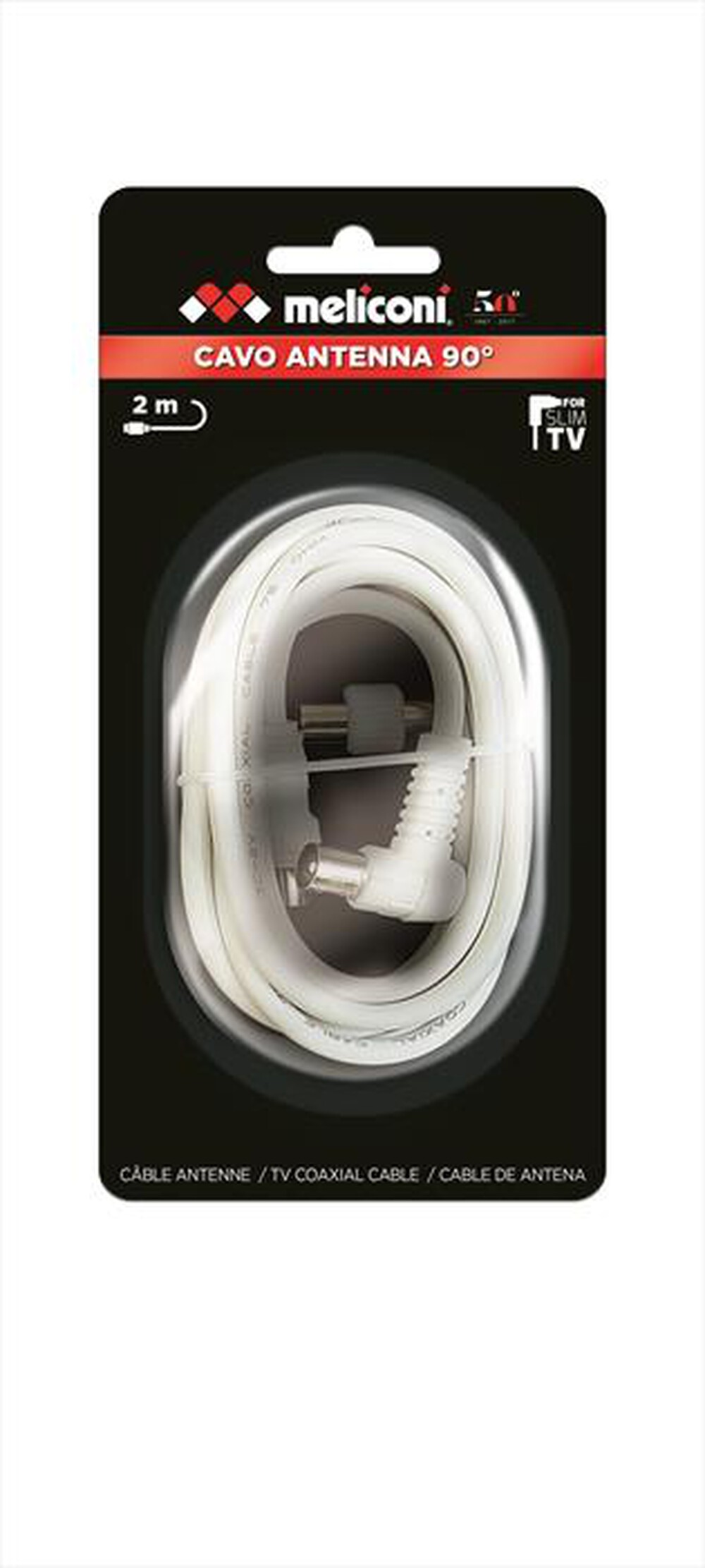 Immagine del prodotto MELICONI - Cavo Antenna con plug 90 gradi 2 MT ANT2M90-Bianco