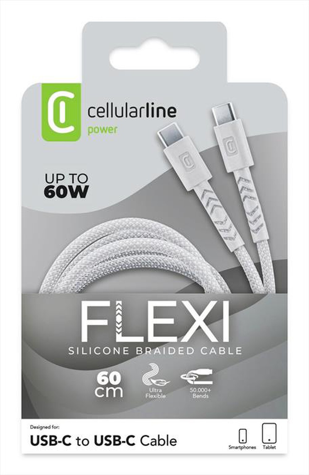 Immagine del prodotto CELLULARLINE - CAVO FLEXY 60CM 60W USB C TO USB C-Bianco