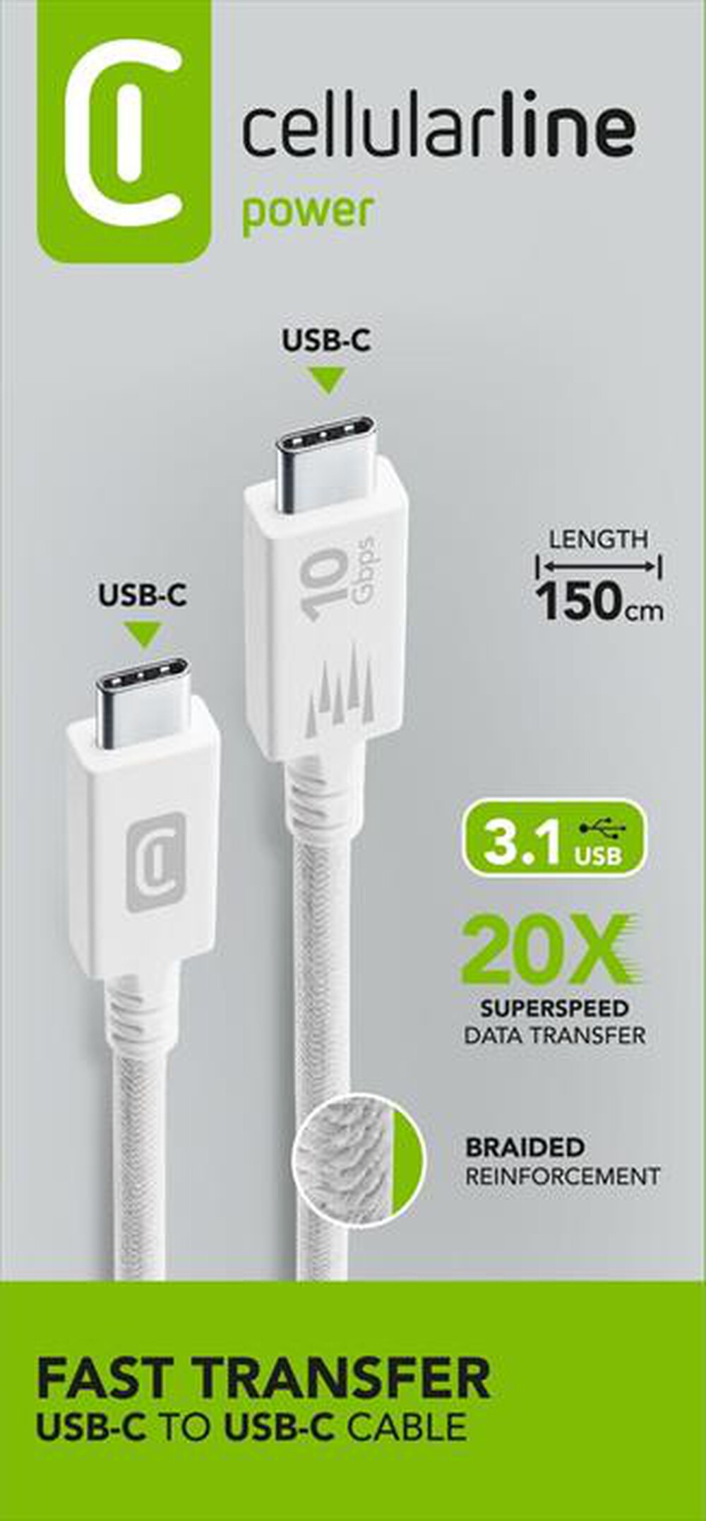 Immagine del prodotto CELLULARLINE - Cavo USB 3.1 USBDATA31C2C1MW-Bianco