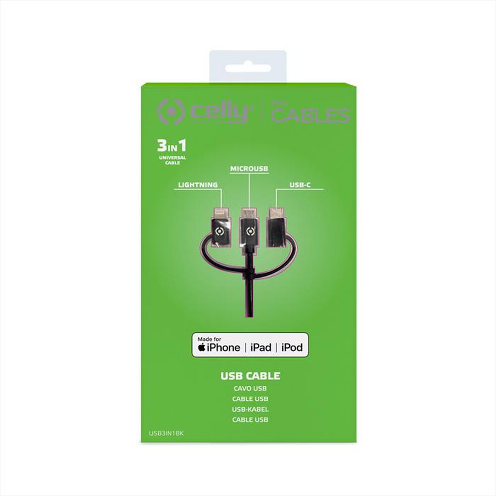 Immagine del prodotto CELLY - USB3IN1BK - CAVO UNIVERSALE 3 IN 1-NERO/PVC