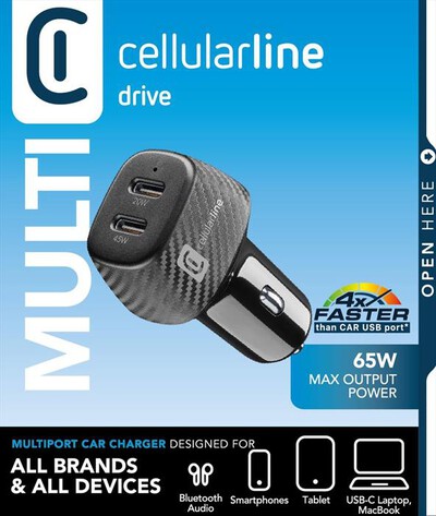 CELLULARLINE - Caricatore da auto CBRUSB2PD65WK-Nero