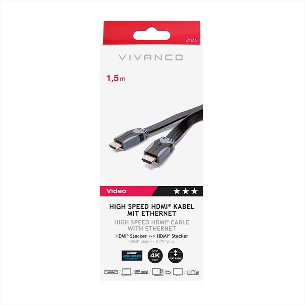 Immagine del prodotto VIVANCO - Cavo HDMI v. 2 alta velocit&agrave; VVVHDMI15MMGK-Nero