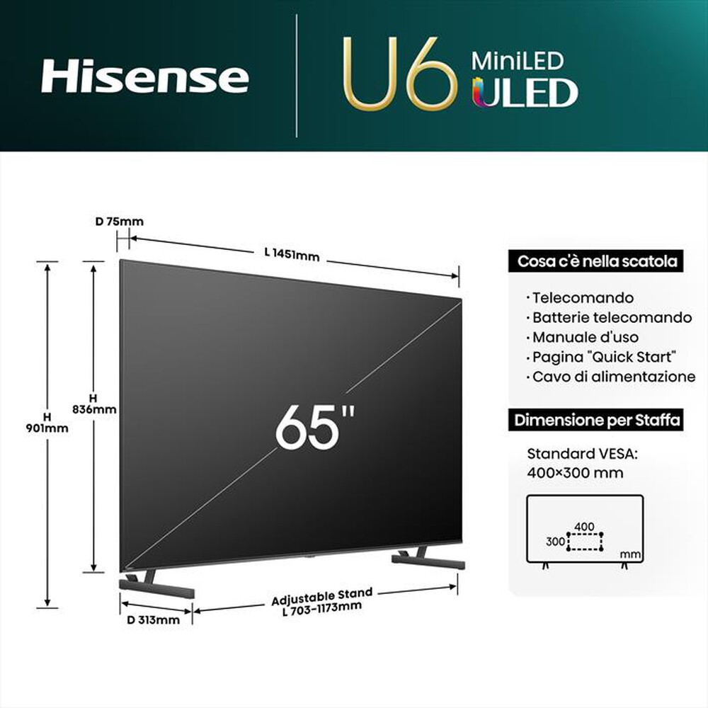 Immagine del prodotto HISENSE - Smart TV MINI LED UHD 4K 65" 65U69NQ-NERO