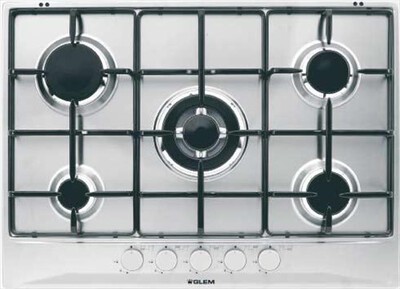 GLEM GAS - Piano cottura a gas GT755IX 5 fuochi 68,5cm-Inox