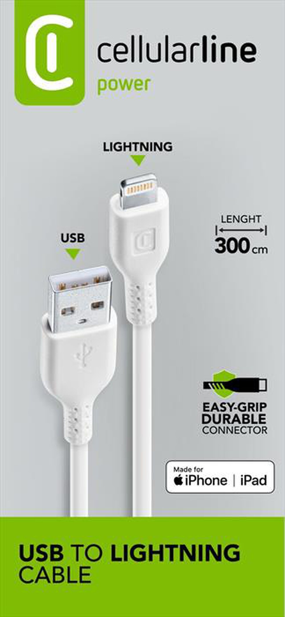 Immagine del prodotto CELLULARLINE - USBDATAMFIIPH3MW Lightning Cavo USB extra lungo 3m-Bianco
