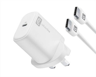 CELLULARLINE - Kit Caricabatterie Da Rete per iPhone 20w UK Plug-Bianco