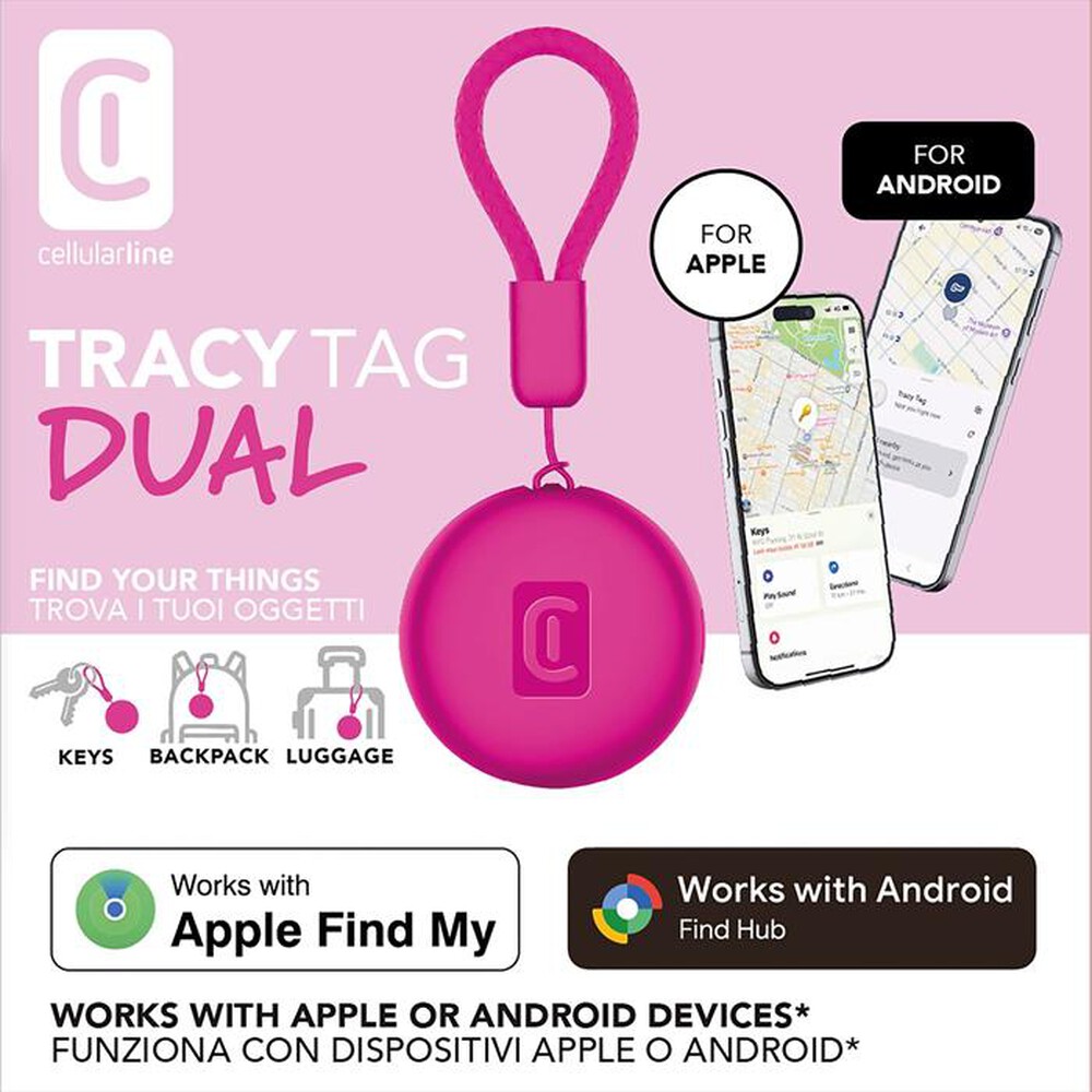 Immagine del prodotto CELLULARLINE - TRACY TAG DUAL PER DISPOSITIVI IOS - ANDROID-Rosa