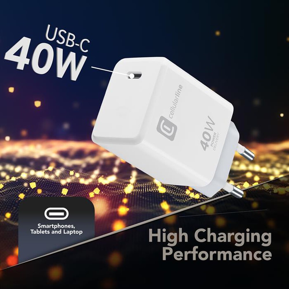 Immagine del prodotto CELLULARLINE - Kit caricabatterie da rete ACH USB-C 40W-Bianco