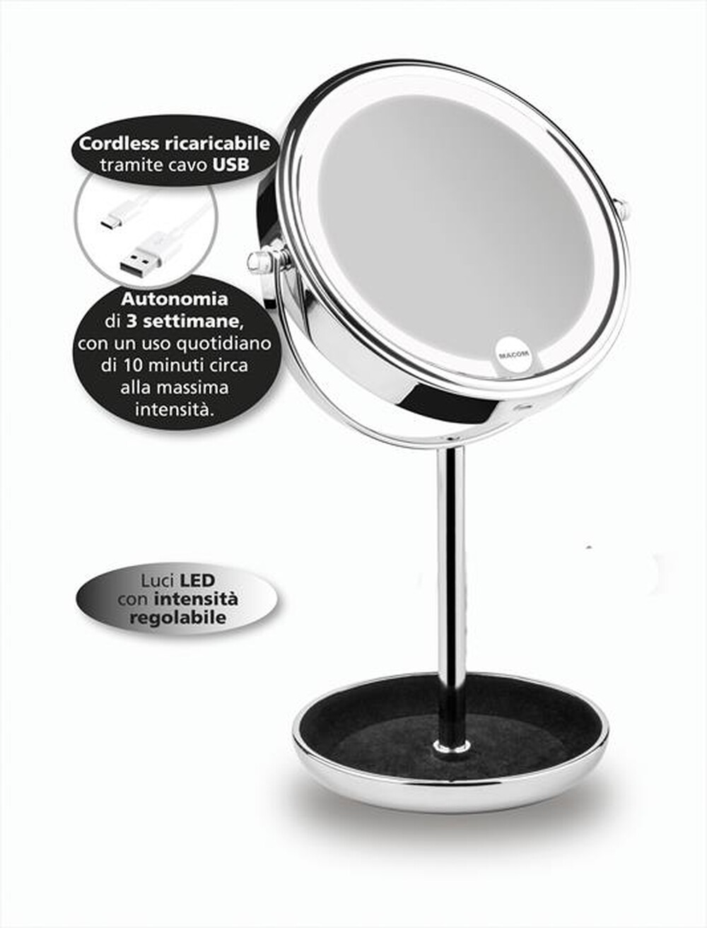 Immagine del prodotto MACOM - Doppio specchio da tavolo SIRIO USB STAR