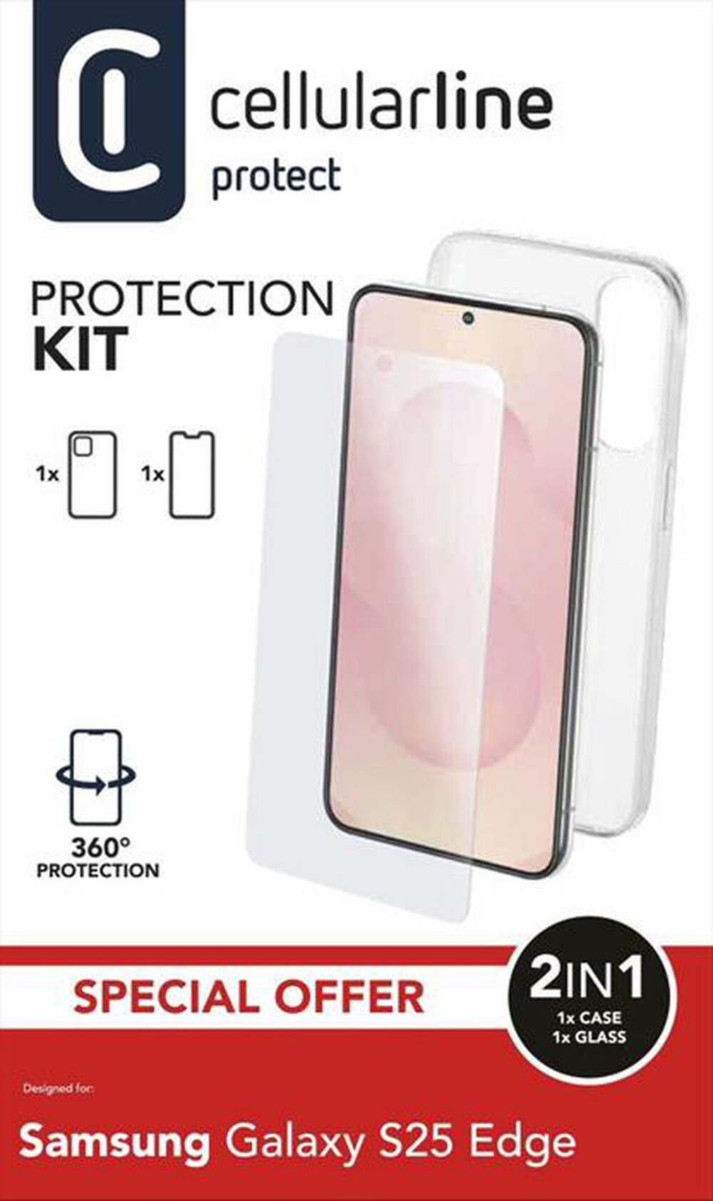 Immagine del prodotto CELLULARLINE - Kit accessori PROTECTION KIT per Galaxy S25 Edge-Trasparente