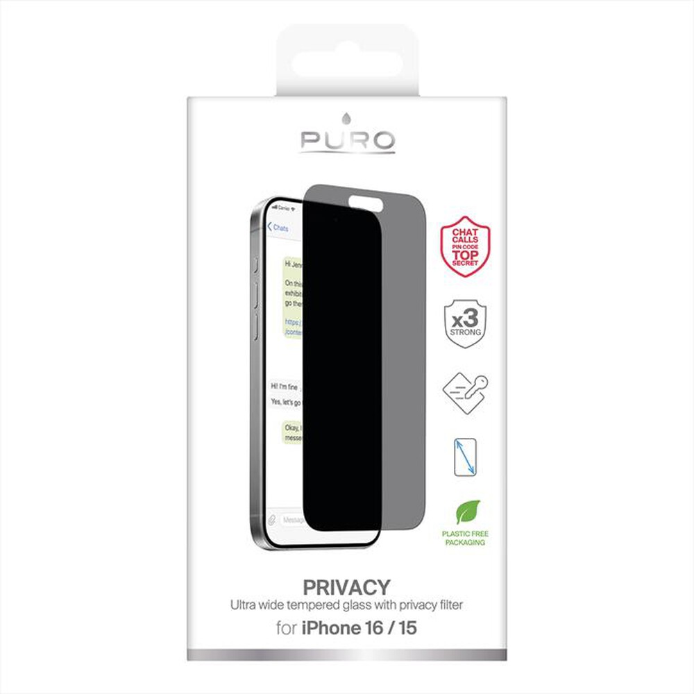 Immagine del prodotto PURO - Vetro temperato per iPhone 15/16 PUSDGPRIPHONE1661-Trasparente