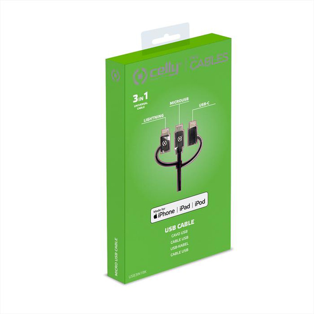 Immagine del prodotto CELLY - USB3IN1BK - CAVO UNIVERSALE 3 IN 1-NERO/PVC